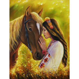 Картина Принт българска девойка носия кон