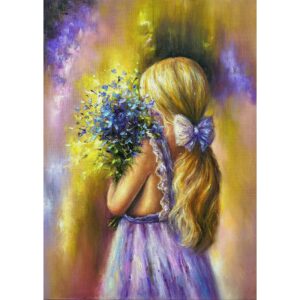 Картина Принт момиче с букет цветя за мама