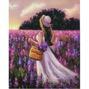 Картина Цветна Поляна Пейзаж Момиче Маслена живопис