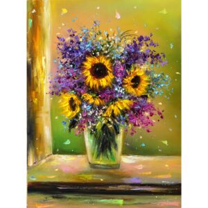 Маслена картина слънчогледи цветя Ваза натюрморт живопис
