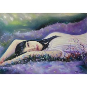 Картина маслена живопис Девойка сред поляна с цветя