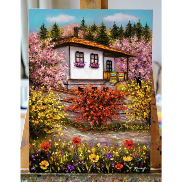Картина Маслена Живопис Селска Къща Пролет на Село