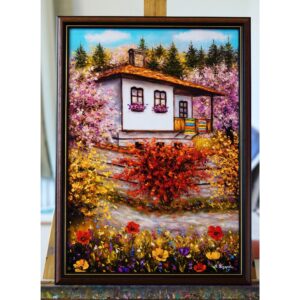Картина Принт Китна селска къща Пролет на село в рамка